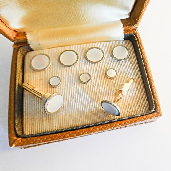 Vintage KrementzPlatinum Clad 14K Gold Overlay Cufflinks, Studs 9 pieces